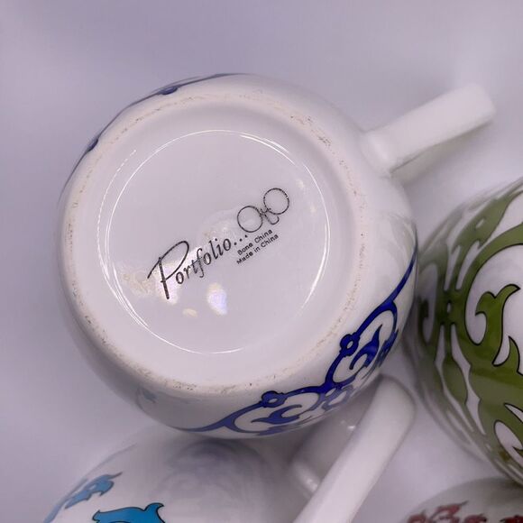 Portfolio OtO Bundle of 4 Bone China Multicolored Coffee Mugs w/Eclectic Designs - Picture 13 of 16